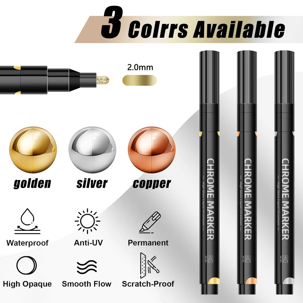 Mirror Chrome Metallic Markers – Waterproof Paint, Rock & Ceramic Metallic Paint Markers Qme