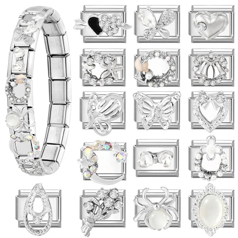 Zircon Italian Charm Links – Heart Bow Butterfly Star 9mm Italian Charm Links Qme