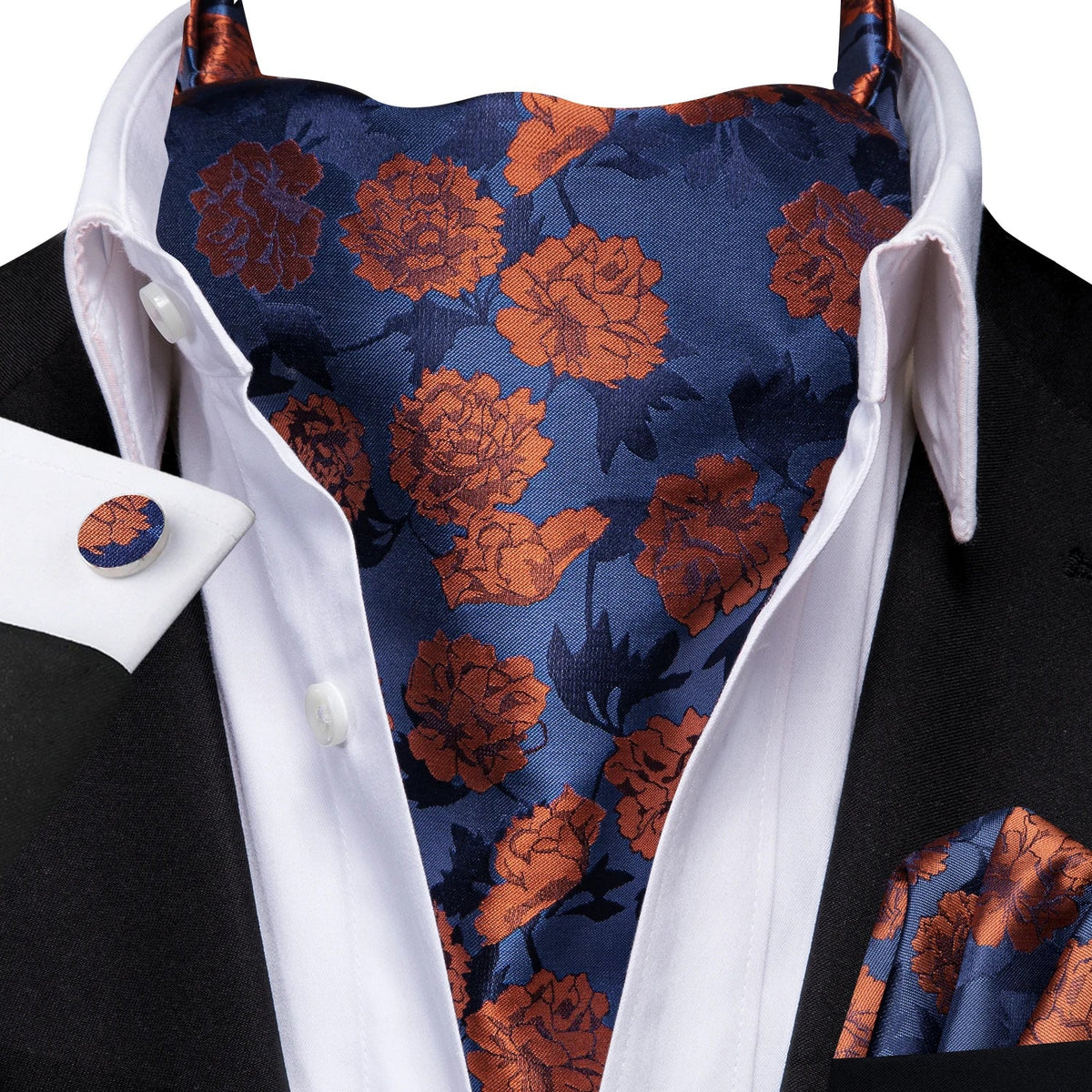 Men's Luxury Floral Ascot Cravat Set – Cufflinks & Handkerchief Ascot Cravat Set Qme LDAS1165