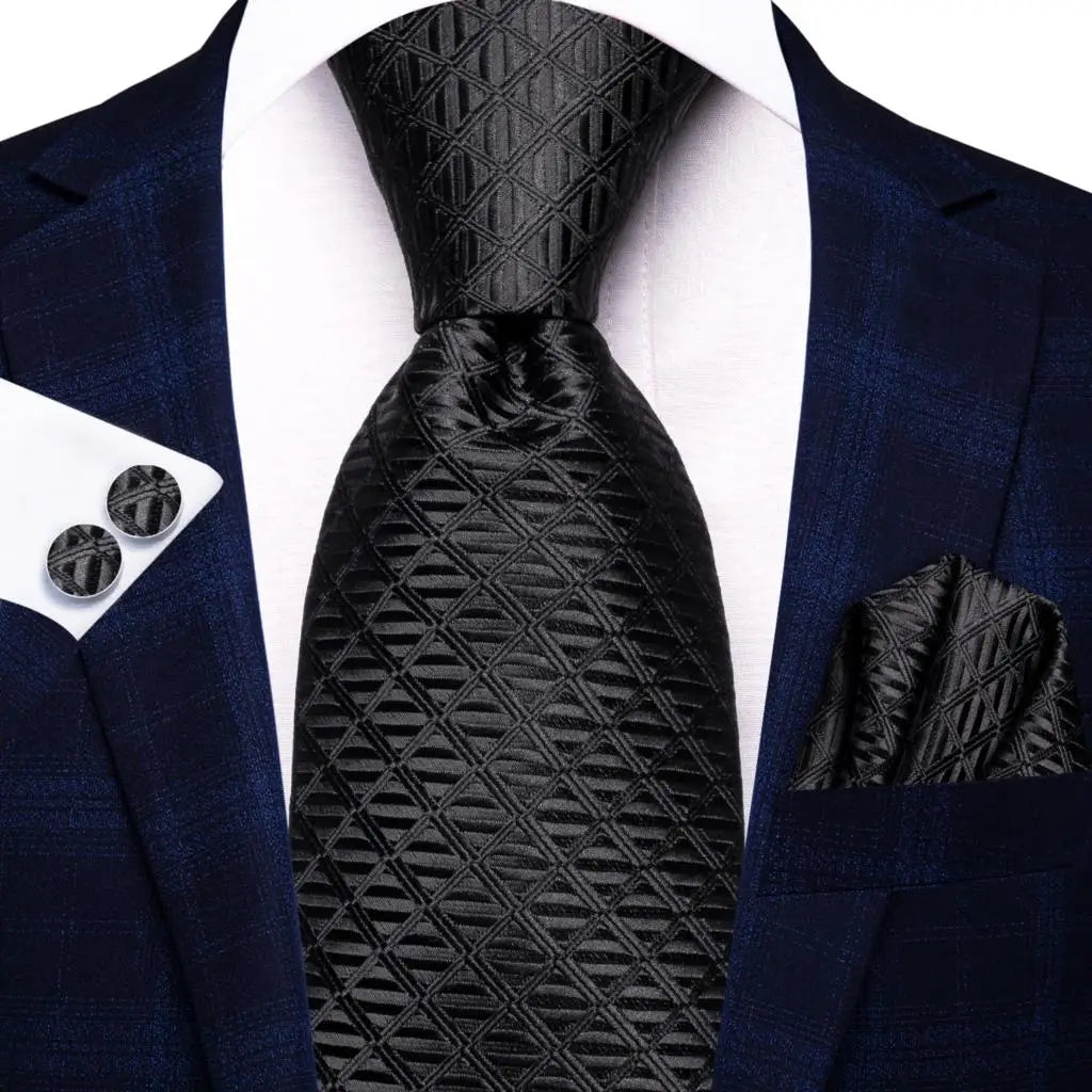 Hi-Tie Men's Silk Necktie Handkerchief & Cufflinks Set Necktie & Cufflinks Set Qme SN-3757