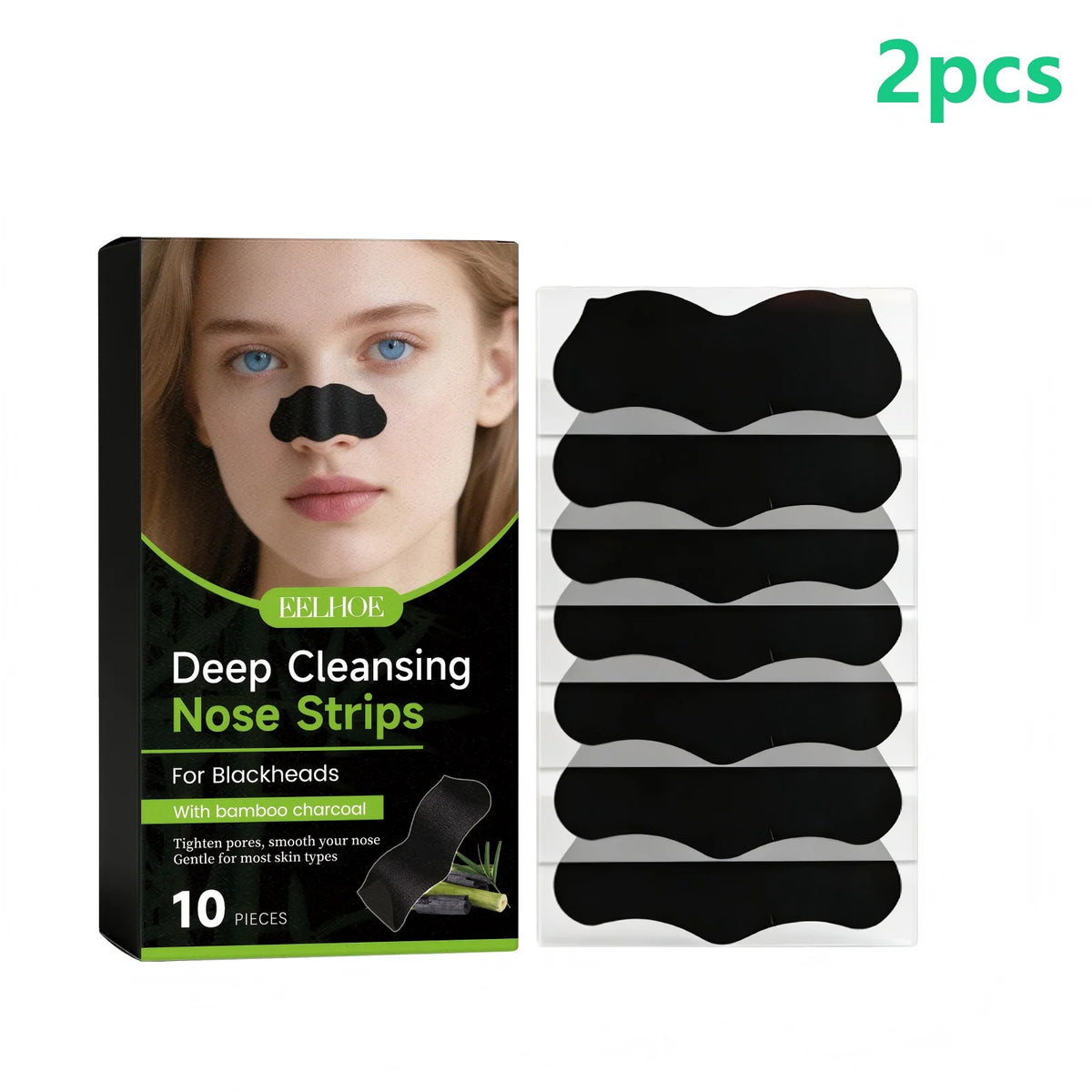 EELHOE Bamboo Charcoal Nose Strips – Deep Pore Cleansing Nose Pore Strips Qst 2pcs
