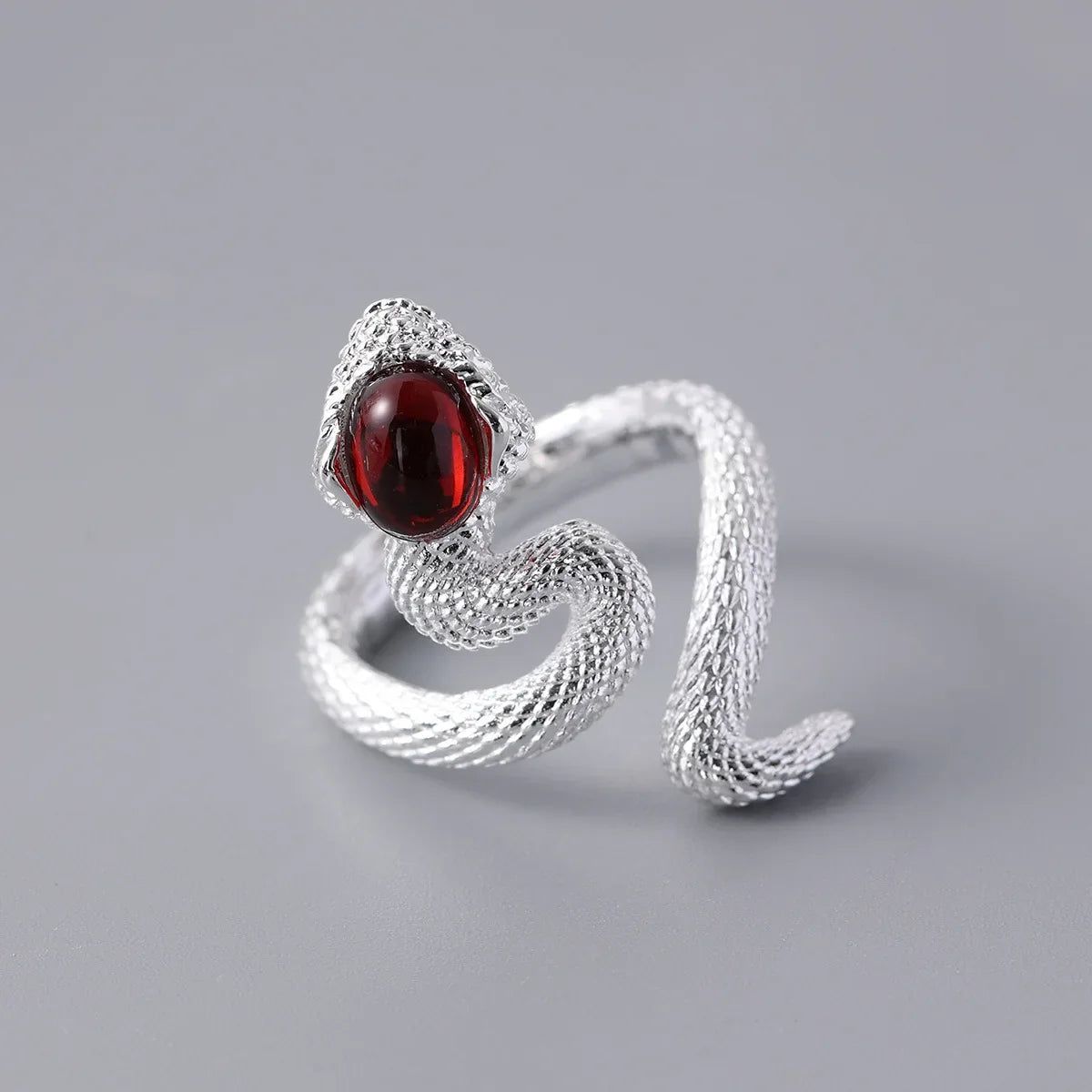 Snake Opening Ring for Men & Women | Retro Luxury Style Fashion Ring Qme Red Silver Plated resizable