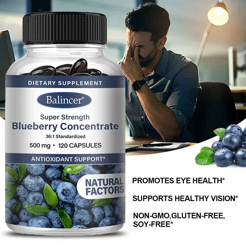 Blueberry Concentrate 500mg Softgels – Vision & Antioxidant Support Dietary Supplement Qst