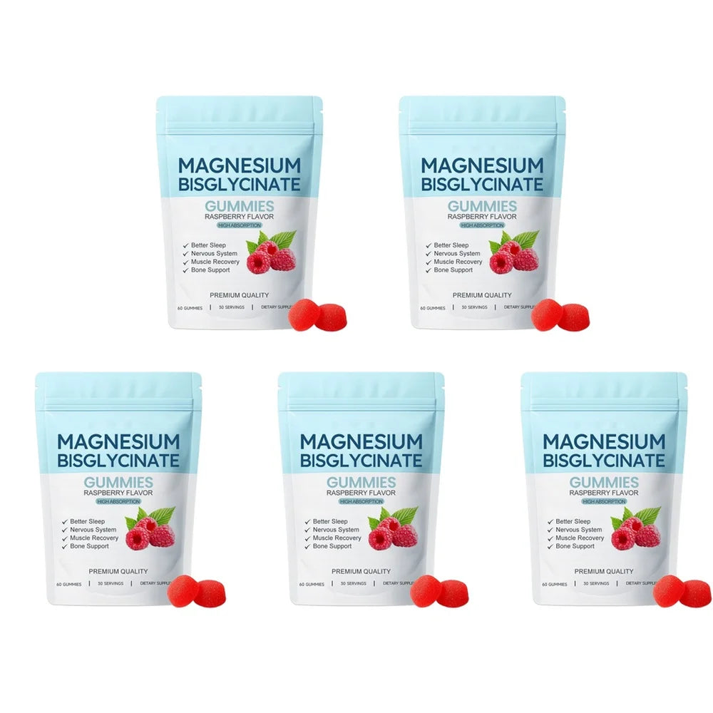 Magnesium Bisglycinate Gummies – Sleep & Muscle Support Magnesium Supplement Qst 60 Count(Pack of 5)