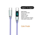120W USB-C Fast Charging Cable | Nylon Braided & Digital Display USB-C Charging Cable Qme PURPLE 2m