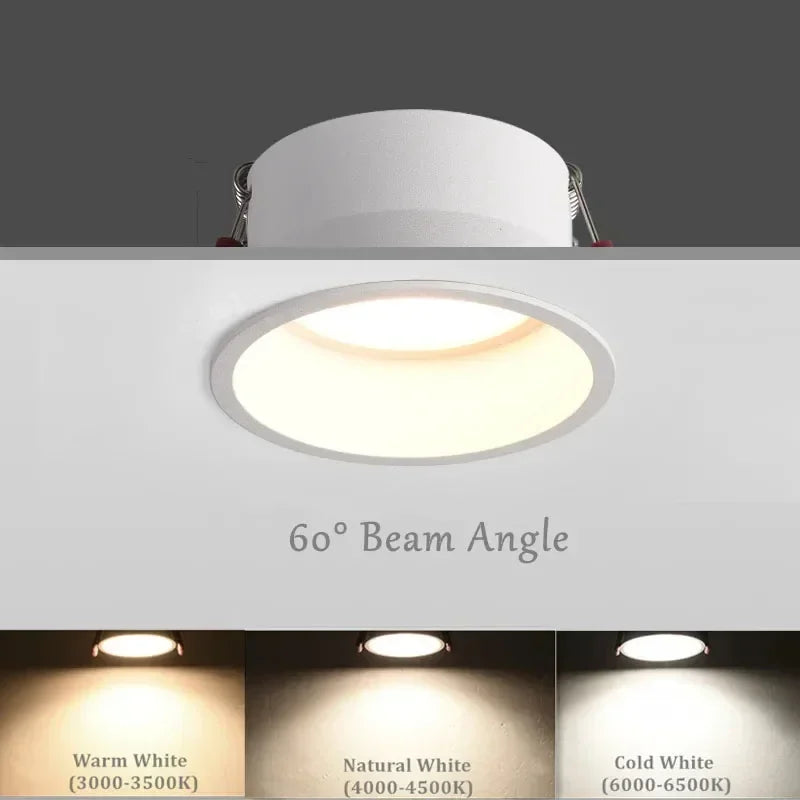 Round Anti-Glare LED SMD2835 Recessed Downlight 7W 10W LED Recessed Downlight Qme Warm white 3000K Black