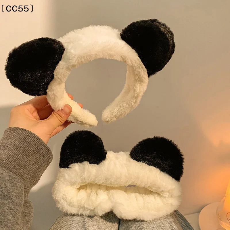 Panda Ears Plush Headband – Cute Furry Hair Hoop for Women Plush Hair Headband Qst