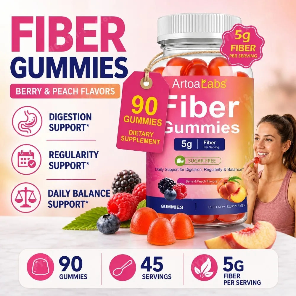 Sugar-Free Fiber Gummies 5g Dietary Fiber Berry Peach Vegan 90ct Fiber Supplement Gummies Qst