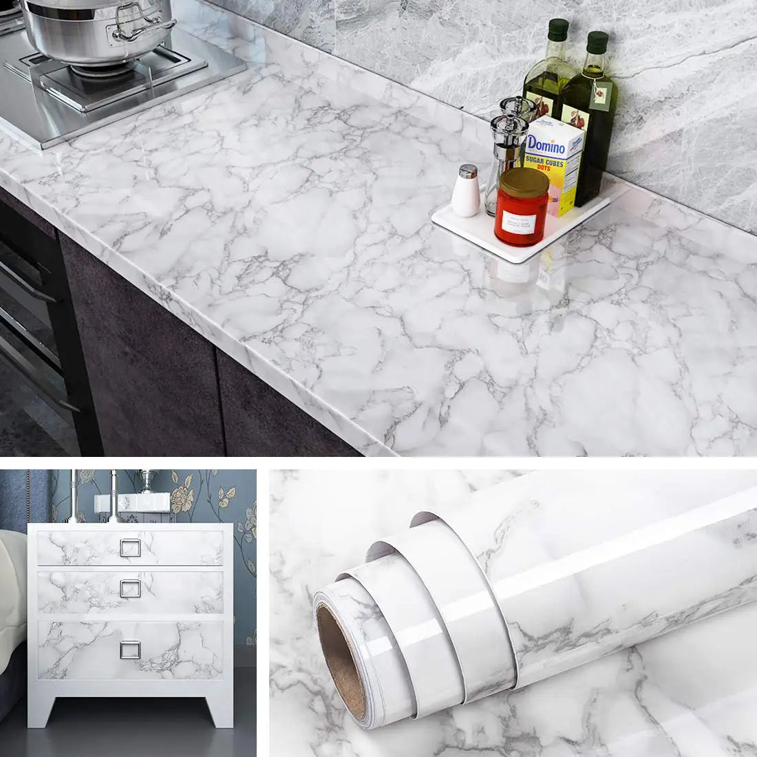 PVC Marble Peel & Stick Wall Sticker – Waterproof, Mold Resistant Peel & Stick Wallpaper Qme