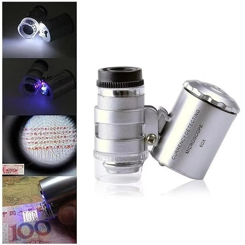 Mini 60X LED Jewelry Loupe UV Currency Detector Magnifier Magnifying Loupe Qme