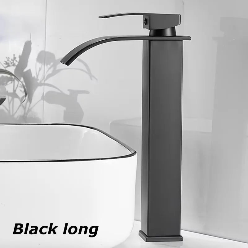 Waterfall Bathroom Faucet – 304 Stainless Steel Single Handle Tap Bathroom Basin Faucet Qst Black long