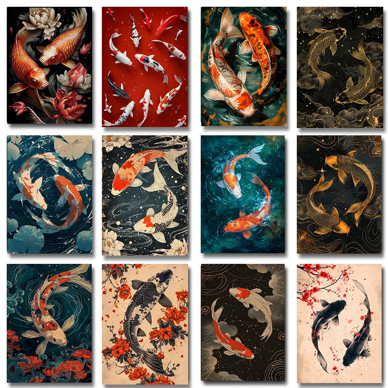 Japanese Koi Fish Canvas Wall Art – Colorful Carp Poster Print Canvas Wall Art Qst