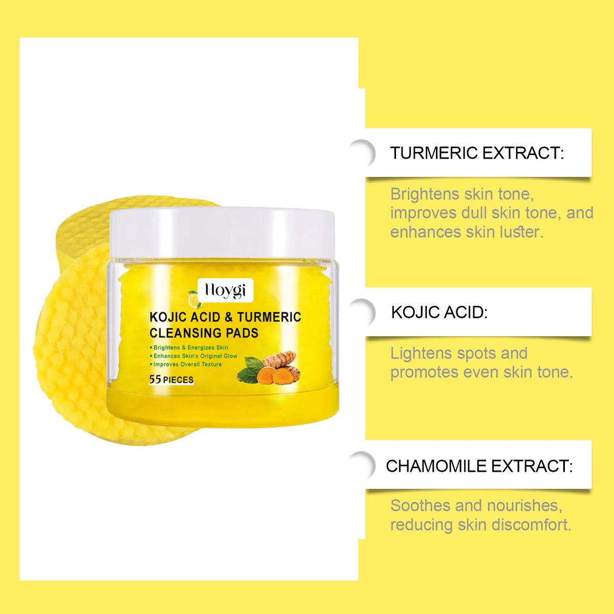 Hoygi Turmeric Cleansing Pads – Exfoliating Facial Sponge Facial Cleansing Pad Qst
