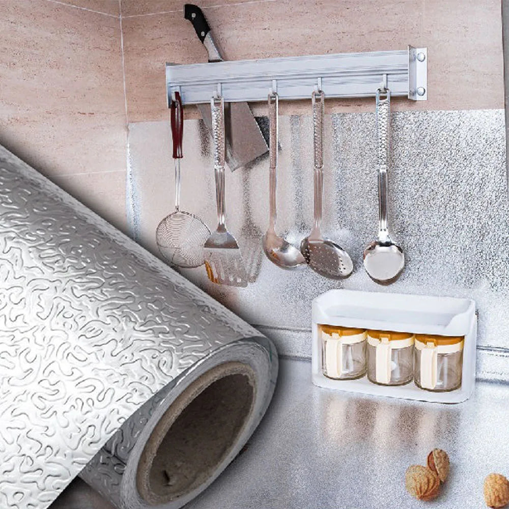 Silver Self-Adhesive Waterproof Heat-Resistant Wallpaper Sticker Peel & Stick Wallpaper Qme