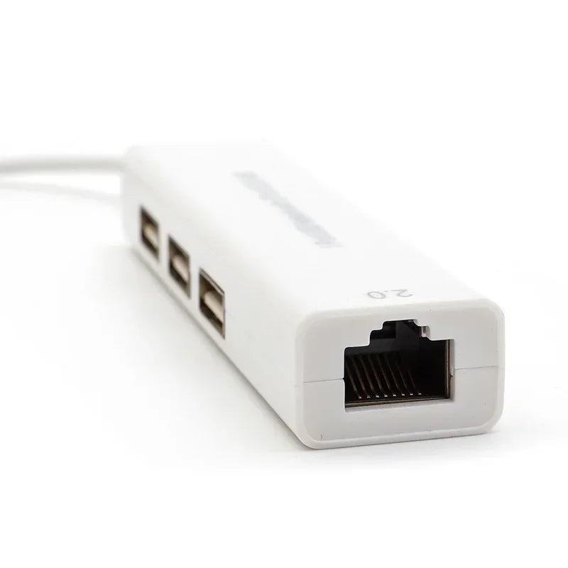 USB to RJ45 Ethernet Hub Adapter – 3 USB Ports, 100Mbps LAN USB Ethernet Adapter Qme WHITE