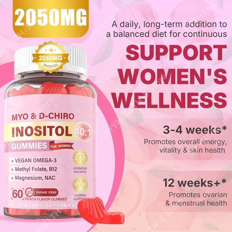 Myo-Inositol D-Chiro Gummies 2000mg 40:1 Vegan 60ct Inositol Supplement Gummies Qst