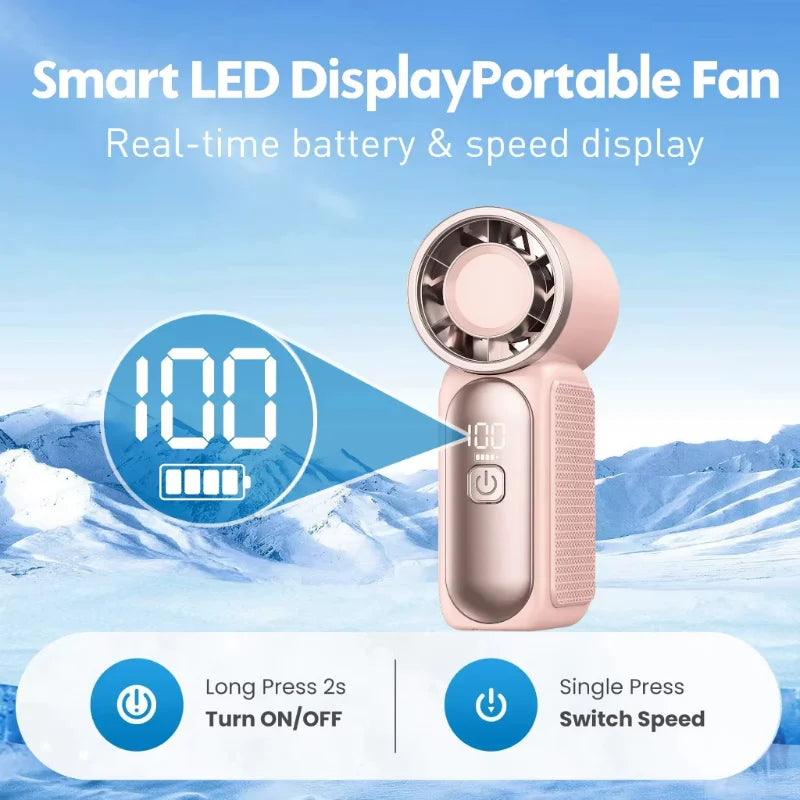 Mini Portable Handheld Fan – USB Rechargeable & Digital Display Portable Handheld Fan Qst