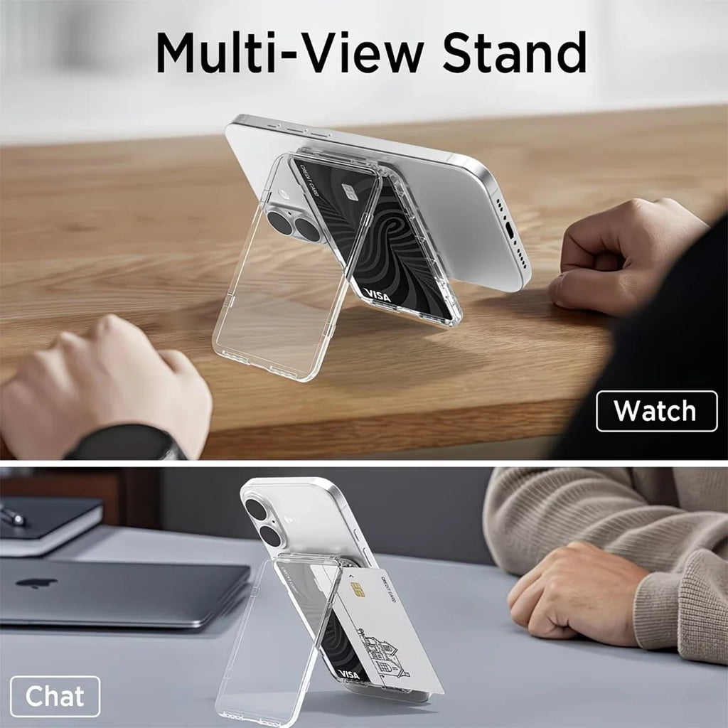 Transparent MagSafe Card Sleeve – 2 Slots & Magnetic Stand MagSafe Card Sleeve Qme