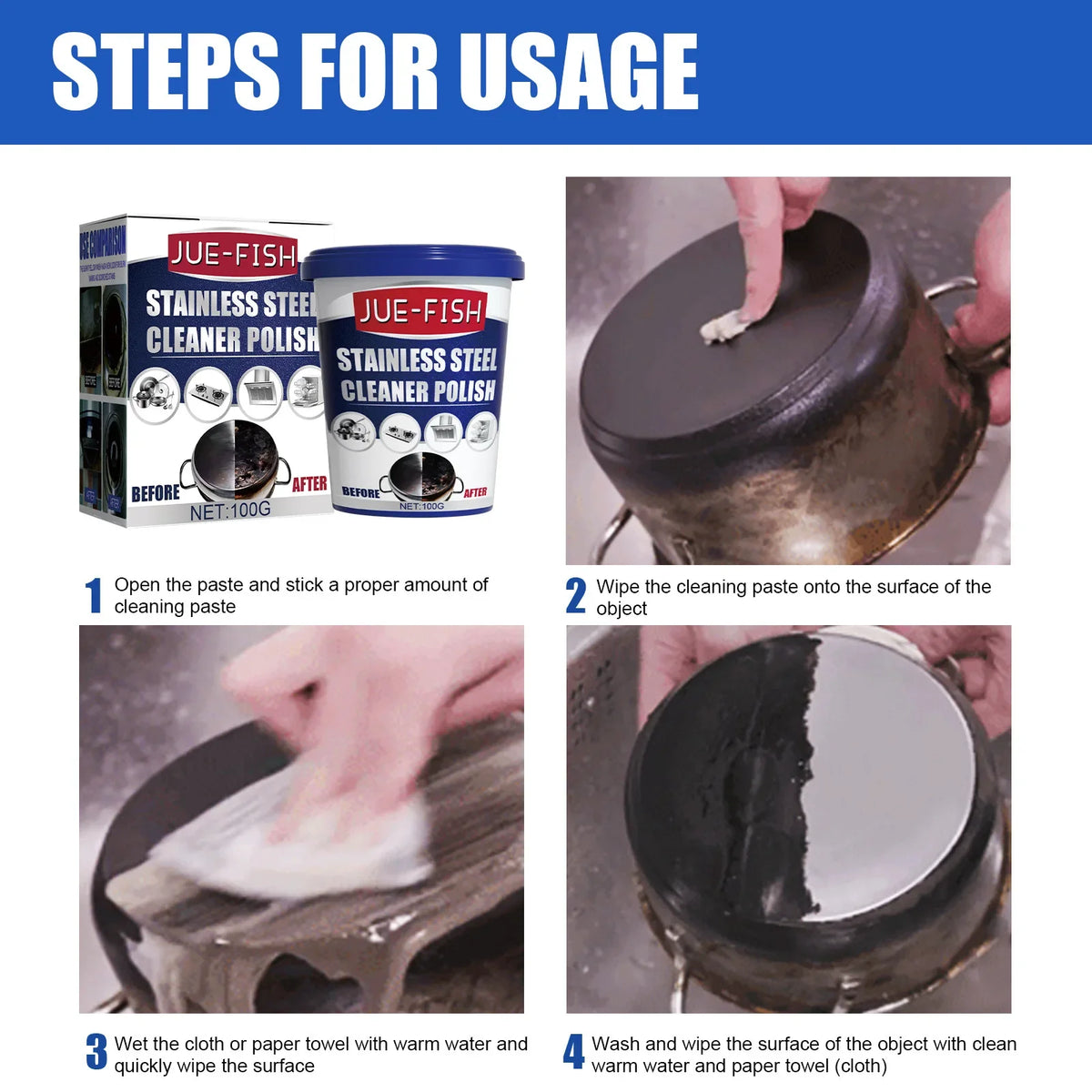 Stainless Steel Pot Bottom Cleaner – Cookware Polish & Degreaser Cookware Cleaning Paste Qme