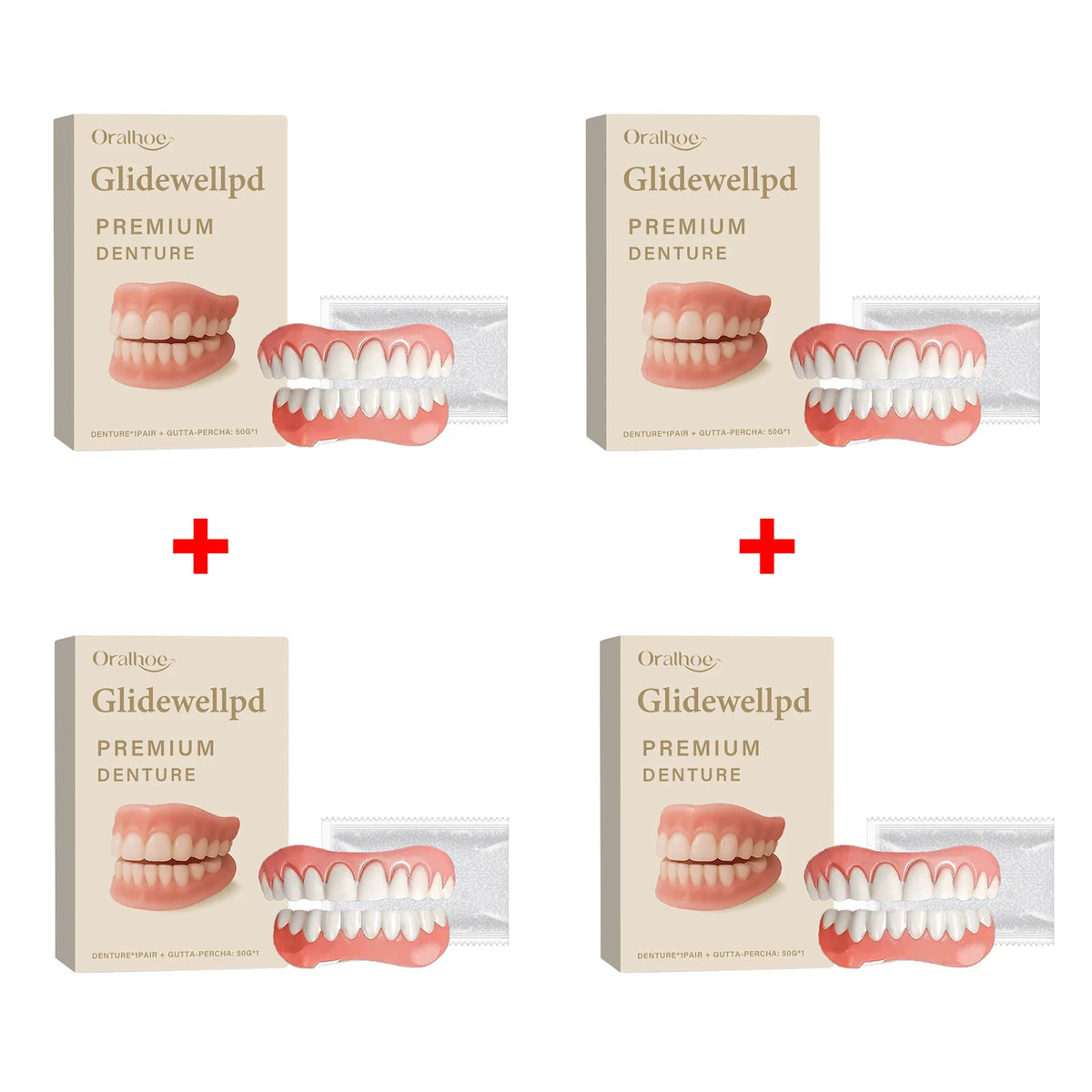 Oralhoe Soft Silicone Temporary Denture Set – Upper & Lower Temporary Denture Set Qst 4sets boxed