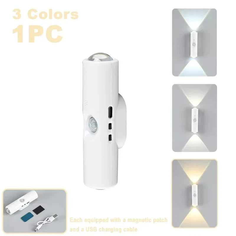 Smart RGB Dual-Head Motion Sensor Wall Night Light | Rechargeable Motion Sensor Night Light Qme 3 colors