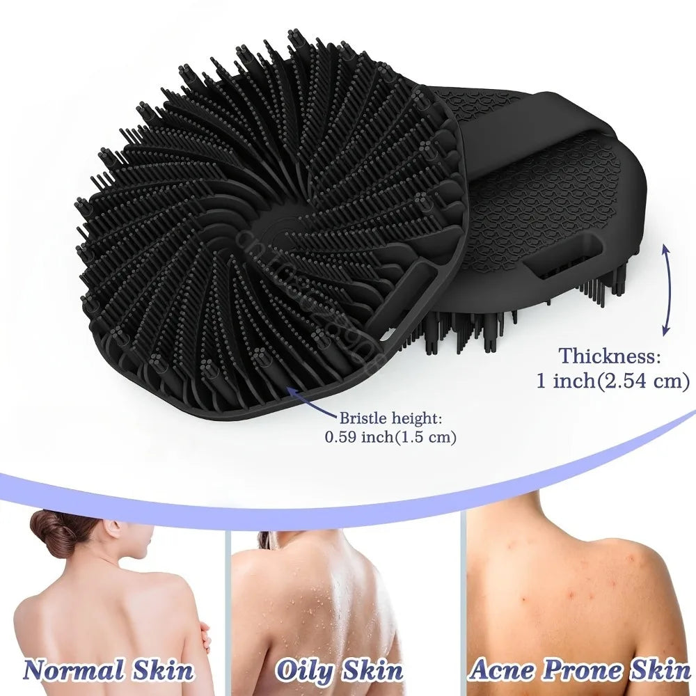 Silicone Back Brush Shower Scrubber with Handle – 6 Colors Silicone Bath Brush Qme