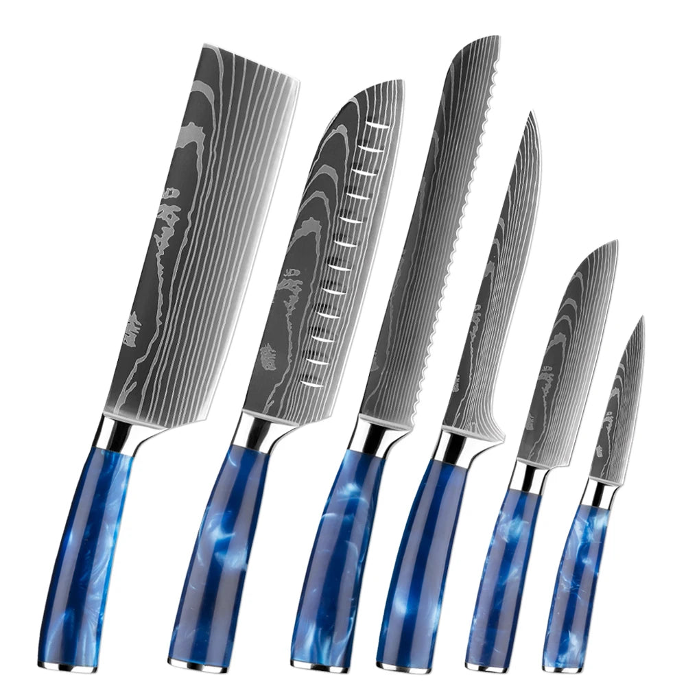 XITUO 6-Piece Kitchen Knife Set – Damascus Santoku Blades Kitchen Knife Set Qst 6PCS Knife