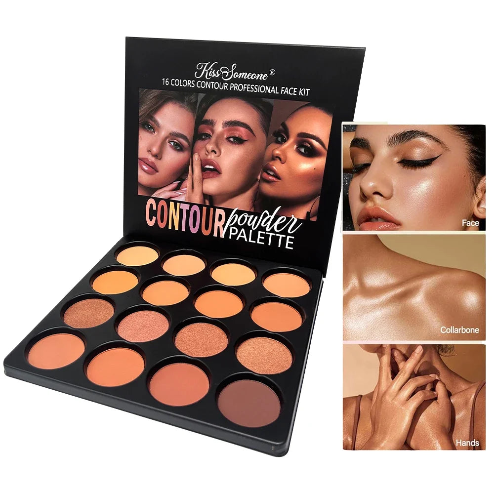 16-Shade Concealer & Contour Palette – Medium to Dark Tones Concealer Contour Palette Qme