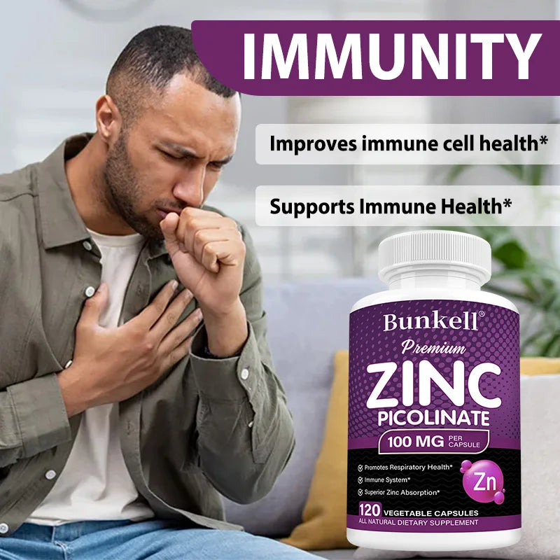 Zinc Picolinate 100mg 120 Capsules – Non-GMO, Vegan | Bunkell Mineral Supplement Qst