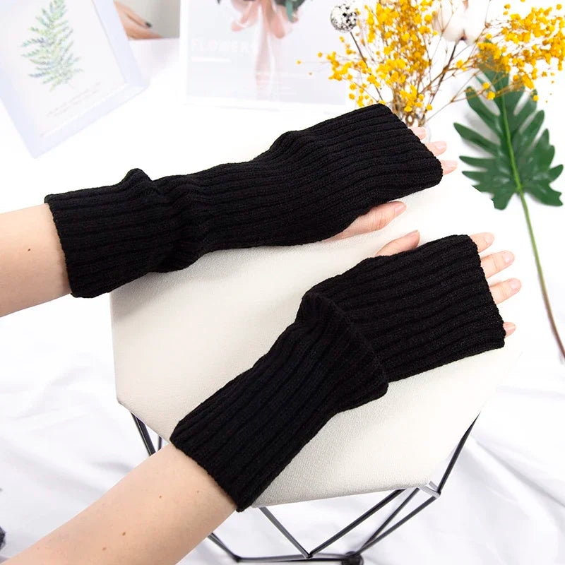 Women's Long Fingerless Gloves Lolita Kawaii Cosplay Mittens Fingerless Arm Warmers Qme C-3 length-31cm