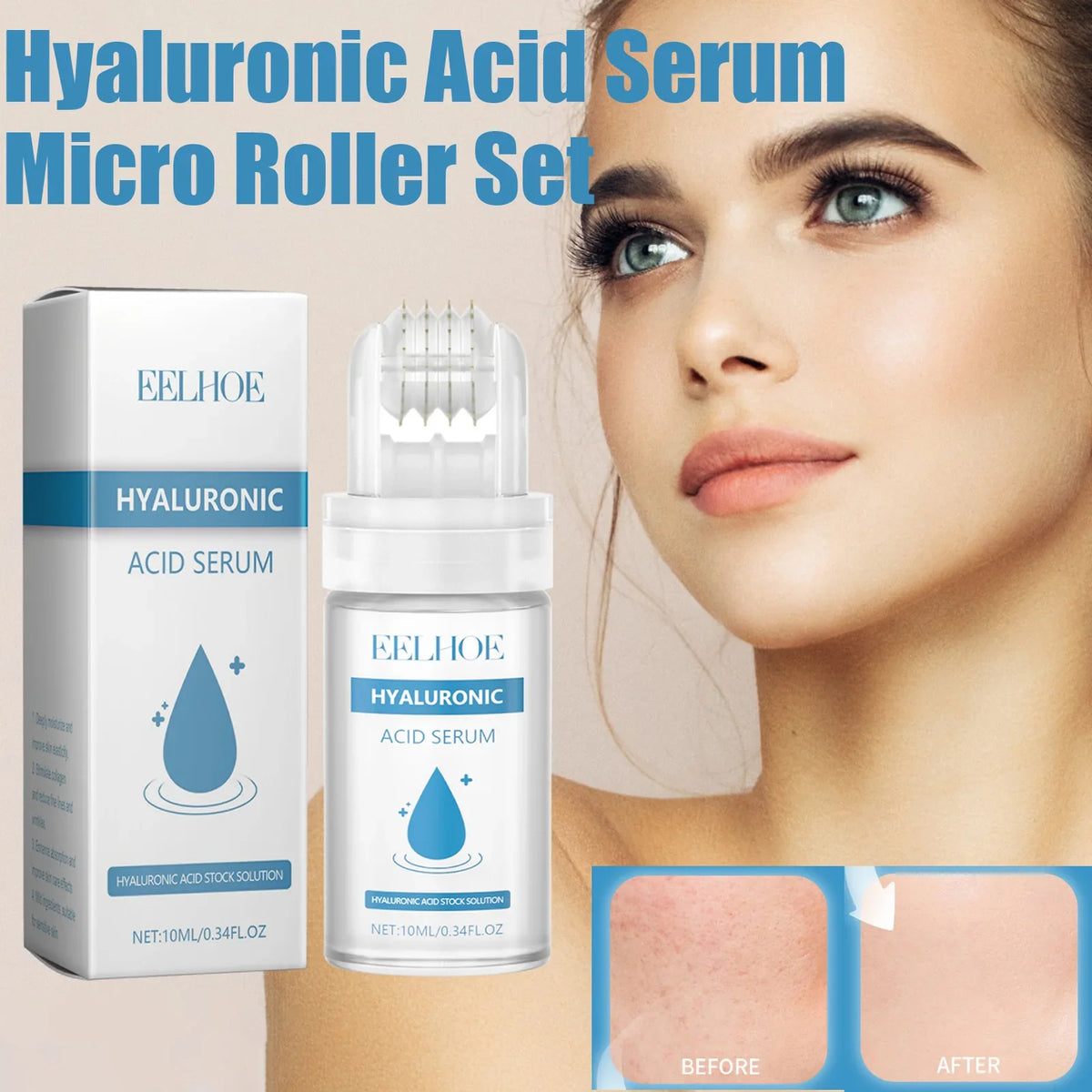 Hyaluronic Acid Serum Micro Roller – 64-Pin Hydrating Essence Micro Roller Serum Kit Qme