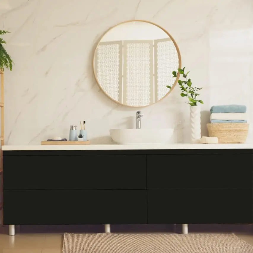 Black Matte Vinyl Self-Adhesive Wallpaper | Waterproof Wall Sticker Peel & Stick Wallpaper Qme