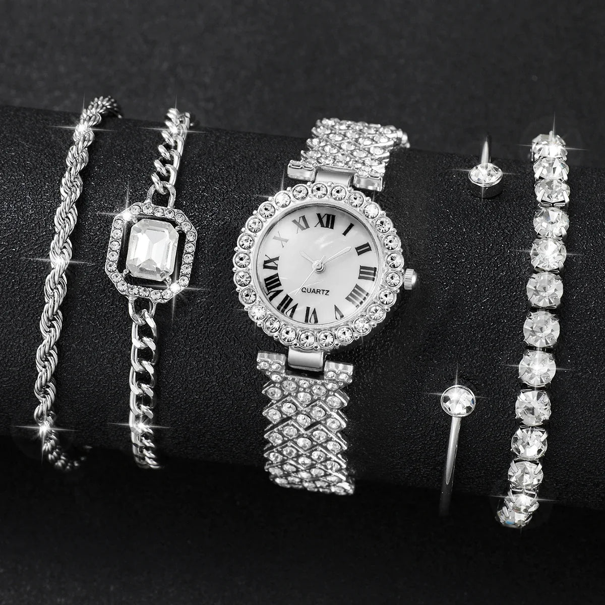 Women's Rhinestone Quartz Watch & Crystal Bracelet Set Crystal Bracelet Watch Qme