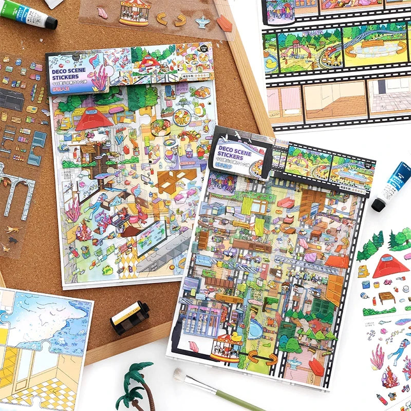 Urban Life Miniature Diorama Stickers – Indoor & Outdoor Craft Diorama Craft Stickers Qme 2 bags