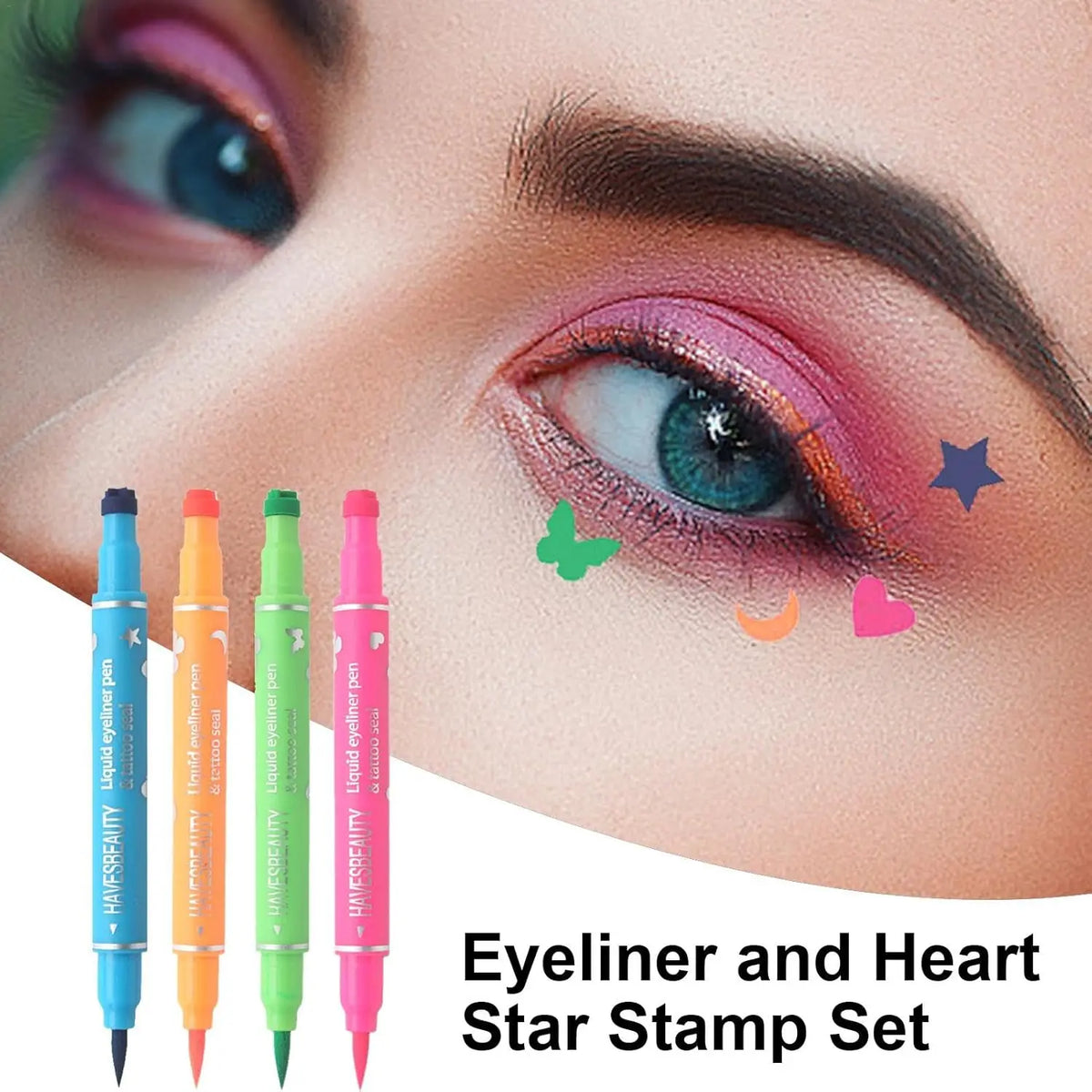 Dual-Ended Stamp Eyeliner Waterproof 4-Color Set | Qme Stamp Eyeliner Pen Qme