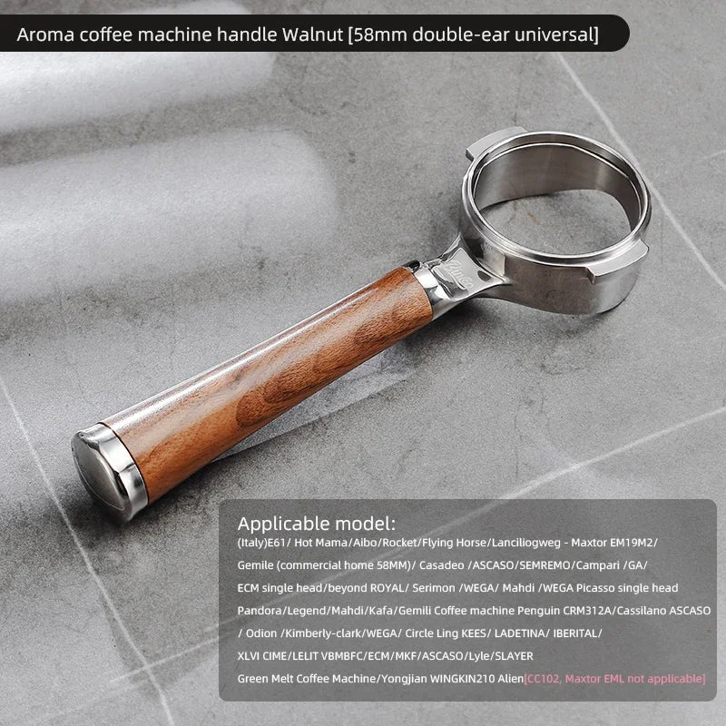Bincoo Walnut Bottomless Portafilter 58mm – Open Espresso Handle Bottomless Portafilter Qst Walnut 58mm 2ears D