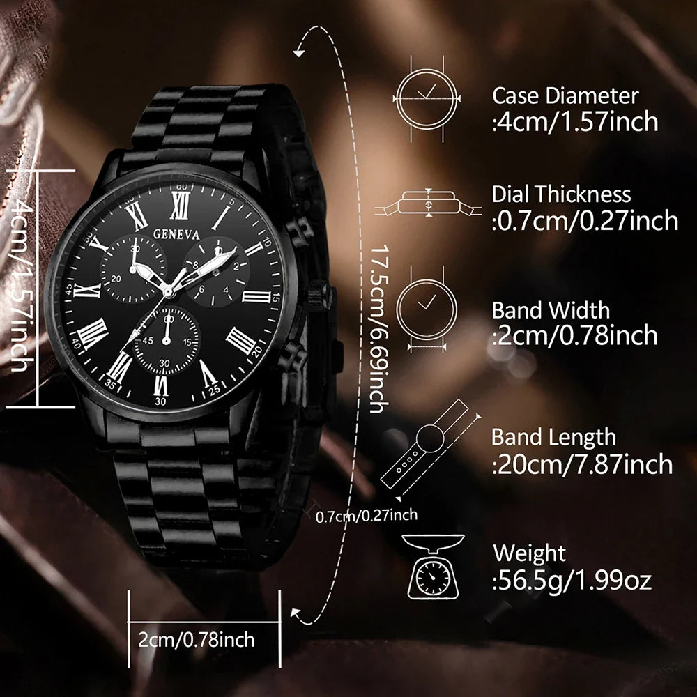 Geneva Roman Dial Men's Watch & Jewelry 4-Piece Set Men's Jewelry Set Qme