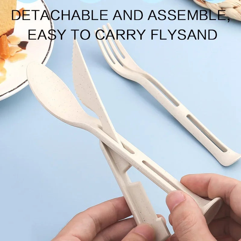 Wheat Straw Travel Cutlery Set – Spoon Fork Chopsticks Travel Cutlery Set Qme