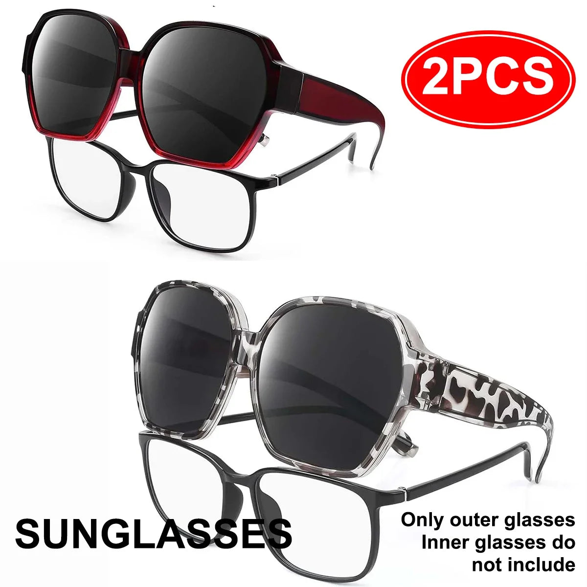 VOPHA Fit Over Sunglasses UV400 Wrap-Around Unisex T01 Fit Over Sunglasses Qst 2PCS-DB R