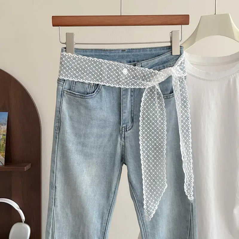 White Lace Mesh Embroidery Waist Belt for Women – Boho Style Lace Waist Belt Qst A4