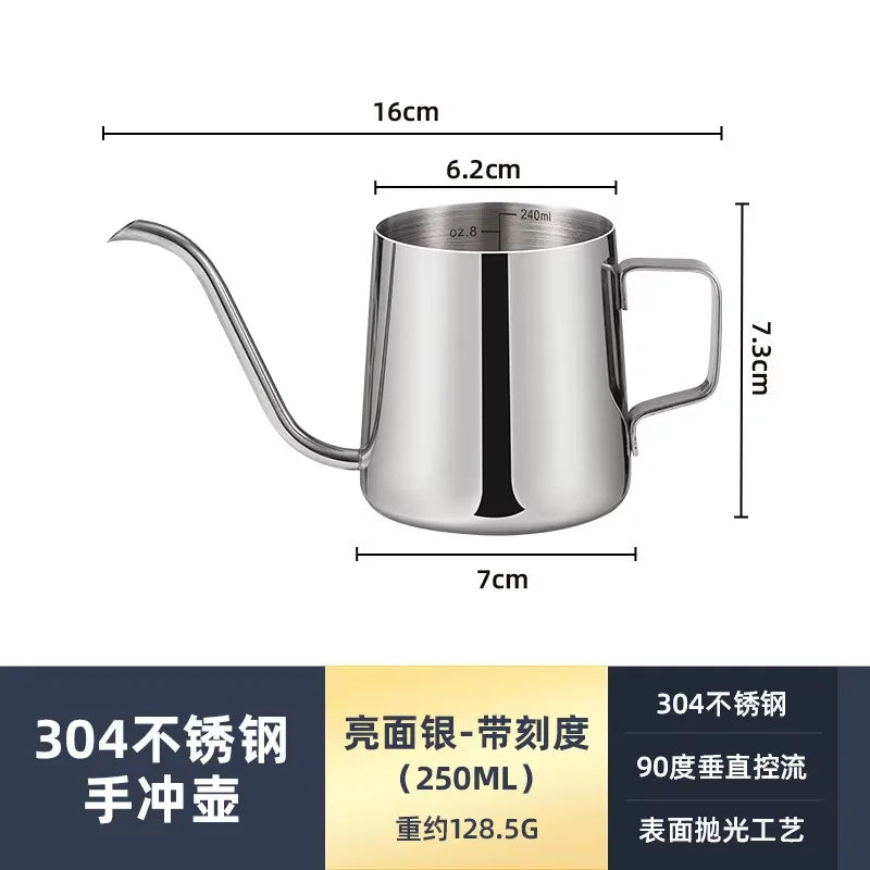 Gooseneck Pour Over Coffee Kettle 600ml – 304 Stainless Steel Gooseneck Pour Kettle Qst 250ml silvery