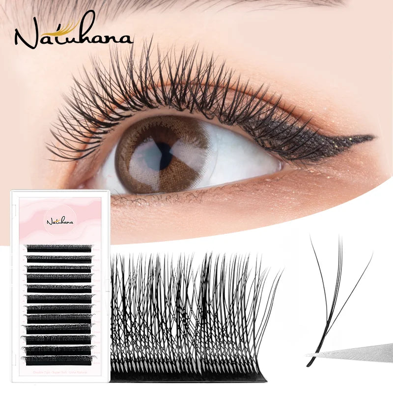 NATUHANA 3D W Shape Premade Volume Fan Lash Extensions Premade Volume Lashes Qme LU 0.07mm 10mm