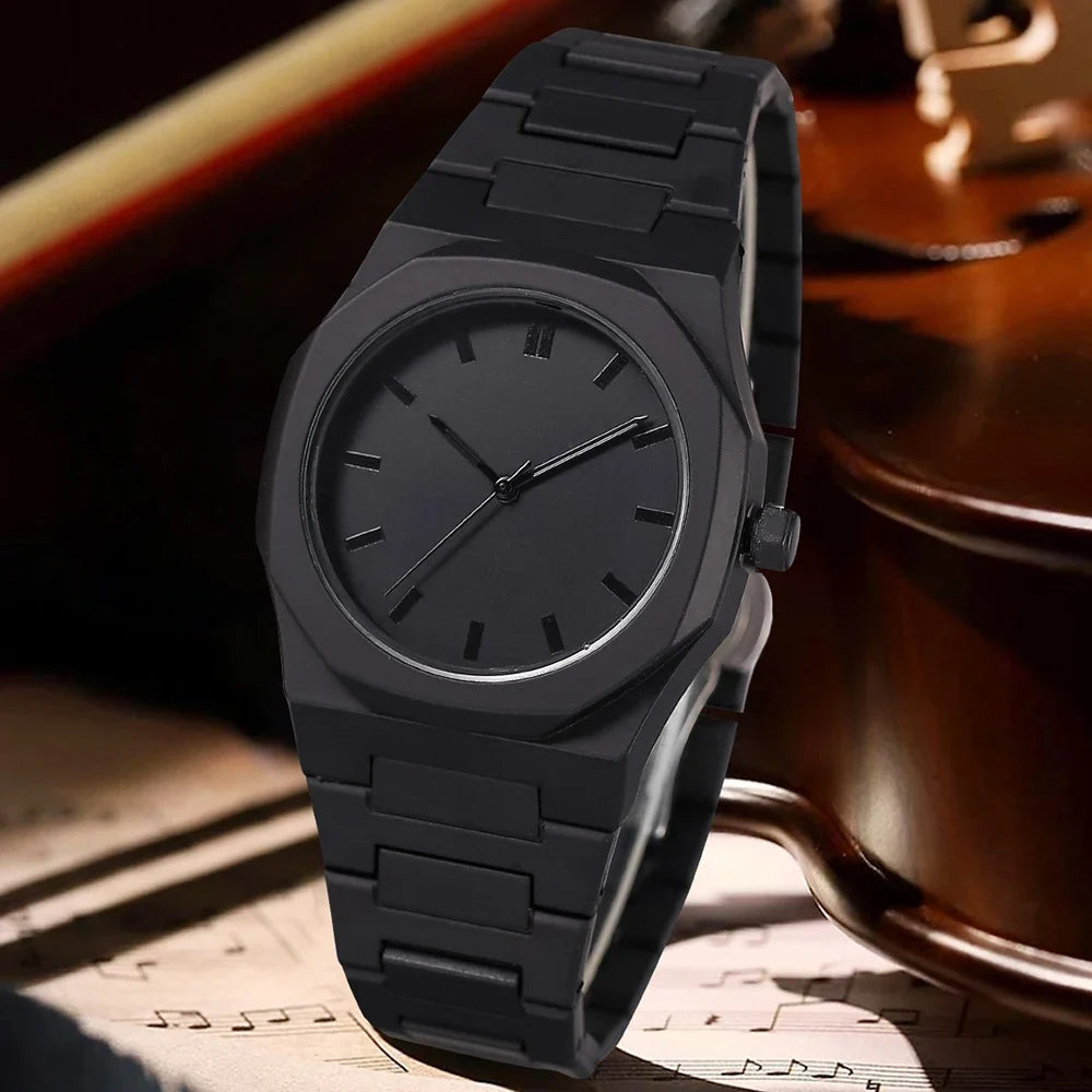 Men's Matte Octagonal Watch & Cuban Bracelet 4-Piece Set Watch & Bracelet Set Qme