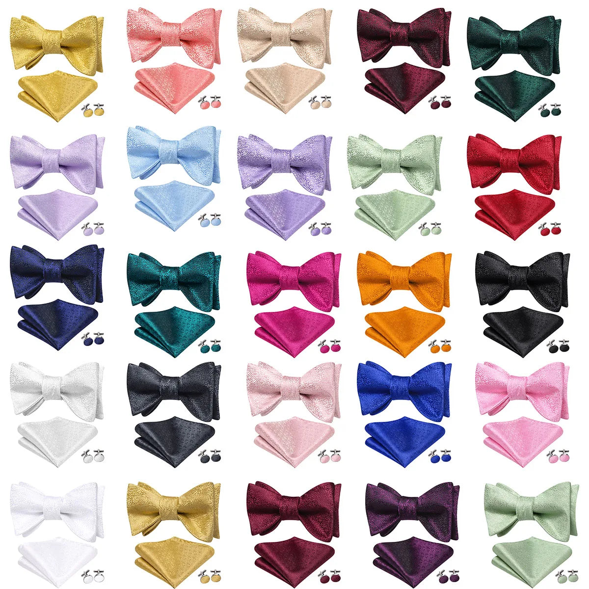 Men's Bow Tie, Pocket Square & Cufflinks Set | Hi-Tie Bow Tie Gift Set Qme