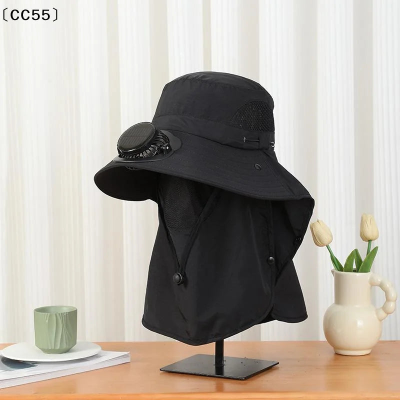 Solar Fan Hat Wide Brim UV Protection Shawl – Outdoor Hat Solar Fan Hat Qst
