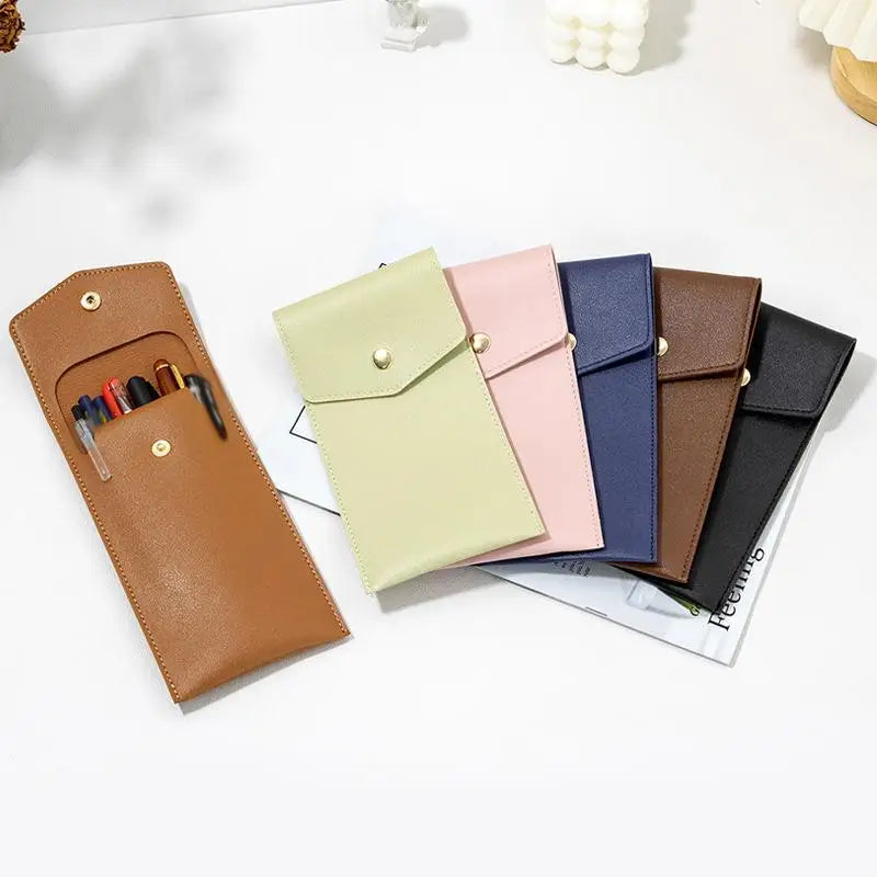 Faux Leather Large Capacity Multi-Slot Pencil Case Pouch Pencil Case Pouch Qme