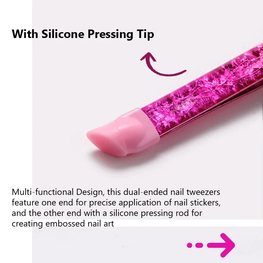 Double Ended Silicone Nail Art Tweezers – Sticker Pressing Tool Nail Art Tweezers Qme