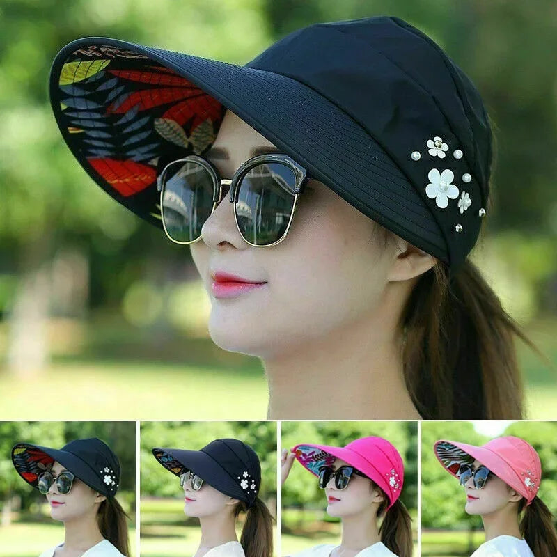 Foldable Wide Brim UV Visor Sun Hat for Women | One Size Visor Sun Hat Qme