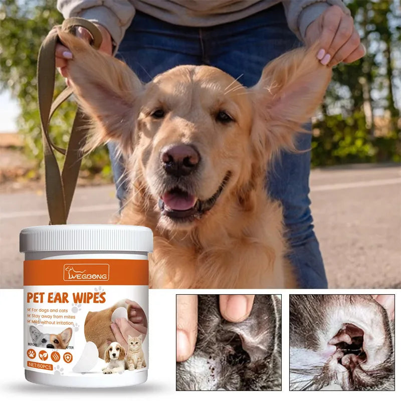 Pet Ear Wet Wipes – Gentle Cleaning & Odor Control 60ct Pet Ear Wipes Qme