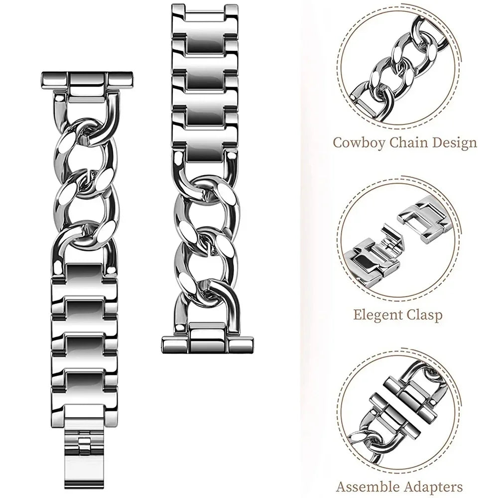 Metal Chain Bracelet for Samsung Galaxy Watch 4 5 6 & Huawei Smartwatch Band Qme